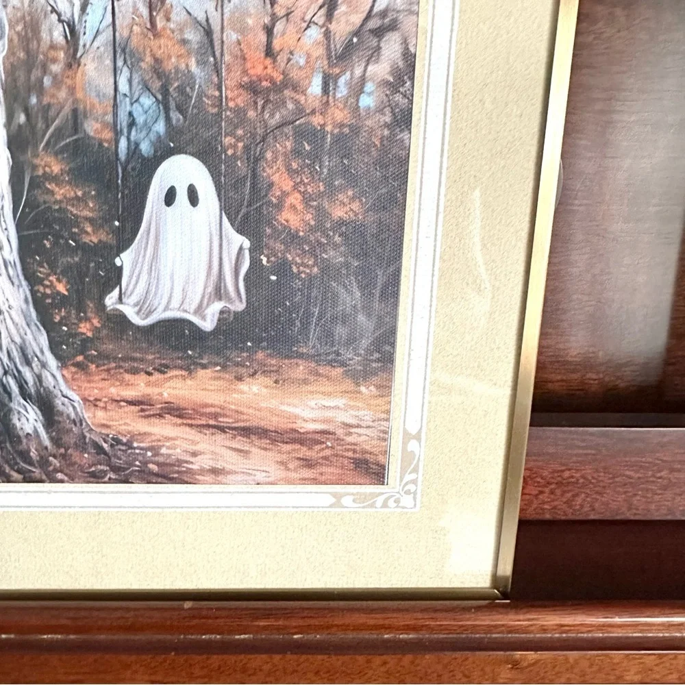 Haunting Ghost on a Swing Painting Poster Gold Framed Wall Art Dark Academia